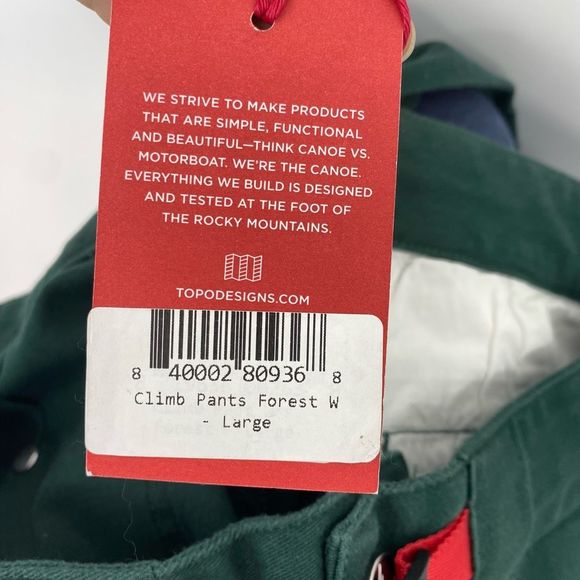 Topo Designs Womens Climb Pants Size L Organic Cotton Outdoor Hiking NWT Green - Picture 12 of 12